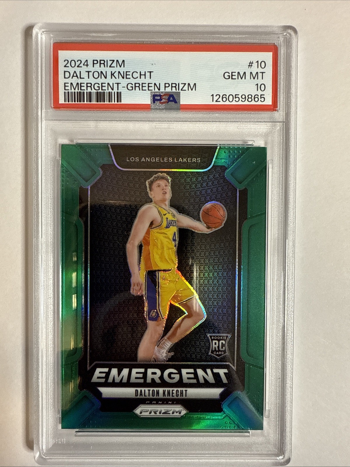 2024 PANINI PRIZM EMERGENT GREEN PRIZM #10 DALTON KNECHT ROOKIE RC PSA 10