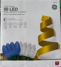 GE Color Choice 50 LED Dual Color C9 Blue of Cool White Lights CHRISTMAS NEW