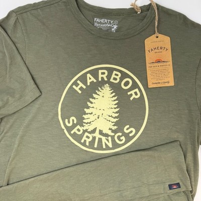 Faherty Sunwashed Harbor Springs Graphic Tee Men's Size Small Olive Green NEW