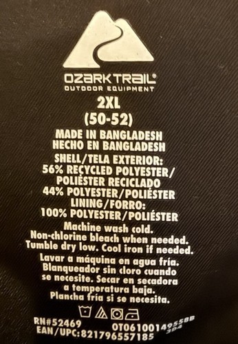 Ozark Trails Rain Jacket Black Size 2 XL Water Resistant- Vented Back + Pockets - Picture 3 of 9