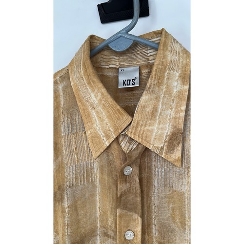 K.O'S Men's Button Down Short Sleeve Shirt Abstract Print Gold Size XL - Picture 3 of 4