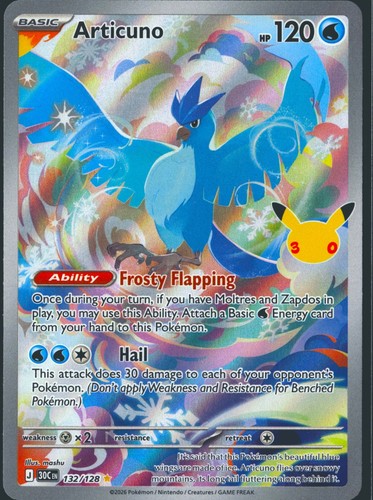 Articuno 132/128 Illustration Rare ME: 30th Celebration Pokemon Holo Near Mint