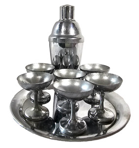 Miniature Cocktail Bar Set Tray, Shaker & Goblets, Made in Occupied Japan