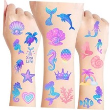 100PCS Glow in The Dark Mermaid Temporary Tattoos Cute Ocean Sea Creatures