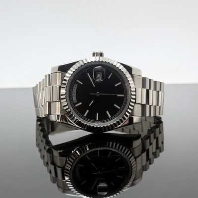 Custom 36mm President Style Black Dial Mod Watch w/ NH36 Automatic