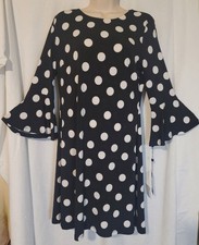 Tommy Hilfiger Black White Polka Dot Trumpet Bell Sleeve Dress 10 NWT