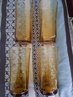 Vintage Amber Anchor Hocking Square Bamboo Pattern Drinking Water Glasses Set 4