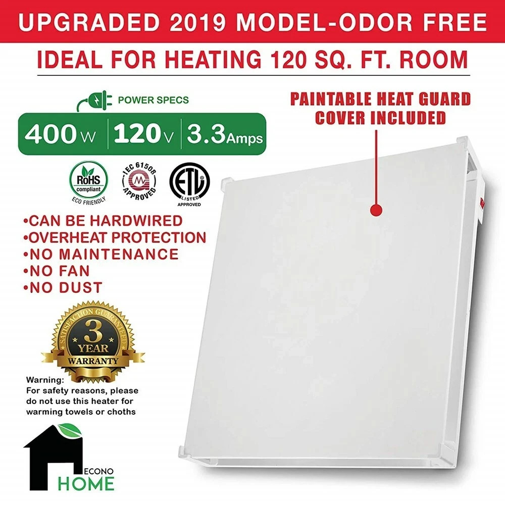 EconoHome Wall Mount Space Heating Panel  with Thermostat 400W Convection Heater