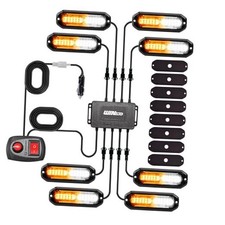 8PCS LED Strobe Lights 12V Sync Feature Amber White 12LED AMBER/WHITE