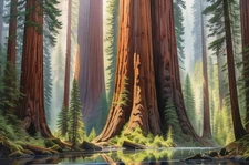 Realistic Landscape Redwood Forest Majesty Canvas Wall Art Picture