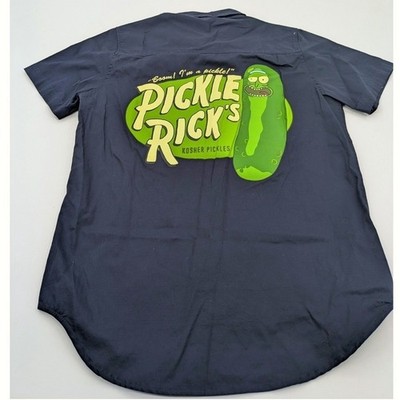 Ripple Junction Rick and Morty Pickle Rick Button Up Shirt Men's Size Small Navy