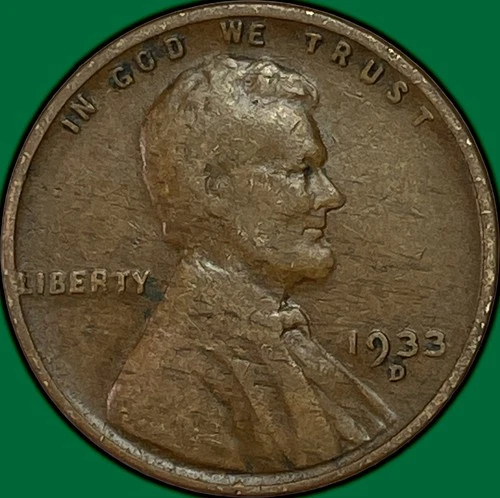 1933-D Lincoln Wheat Cent Fine F Coin #34958