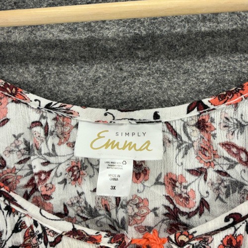 Blusa Simply Emma Mujer 3X Plus Blanca Floral Borlas Manga 3/4 Rayón Informal - Imagen 3 de 7
