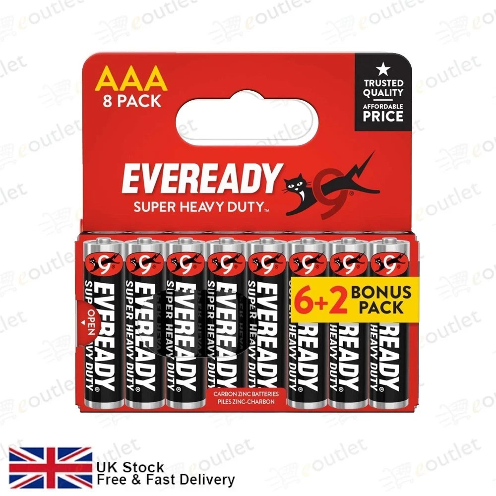 AAA Batteries Battery Genuine Zinc Carbon 1.5V Triple A Heavy Duty x 8