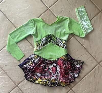 NEW Girls LIME Green VELVET Sequin Skirt Competition FIGURE