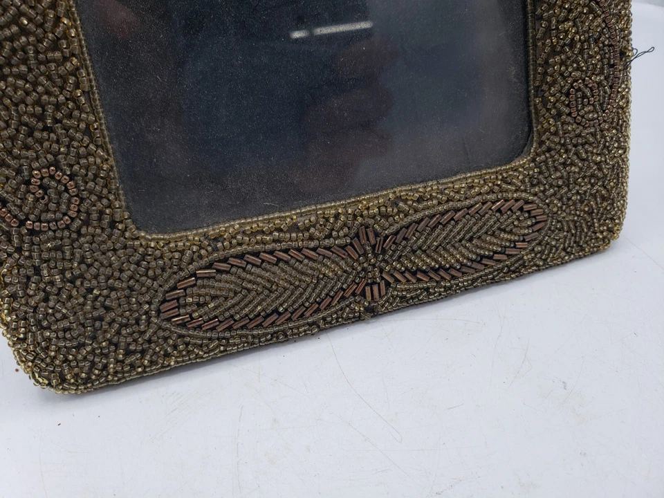 Marco de fotos antiguo diseño exterior de cristal de Murano con cuentas raro hecho a mano años 20 Foto 4 de 4