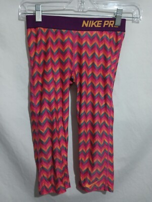 Nike Pro Girls Size M Ulticolor Chevron Print Capri Leggings