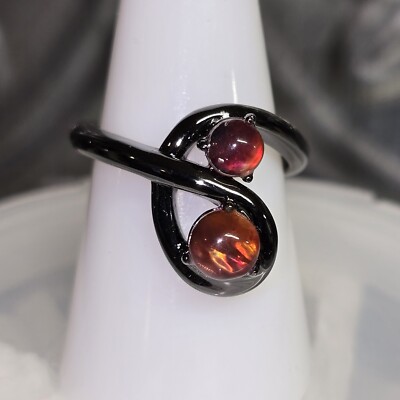 Bomb Party RBP2617 Size 8 Ring VENUS RISING Black Gold & Rainbow Ammolite NWOT