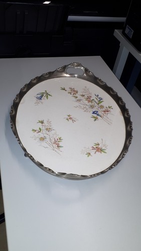 Piatto da portata in ceramica Wächtersbach stile Liberty montatura in metallo ""fiori selvatici"" ovale 2 - Foto 1 di 5