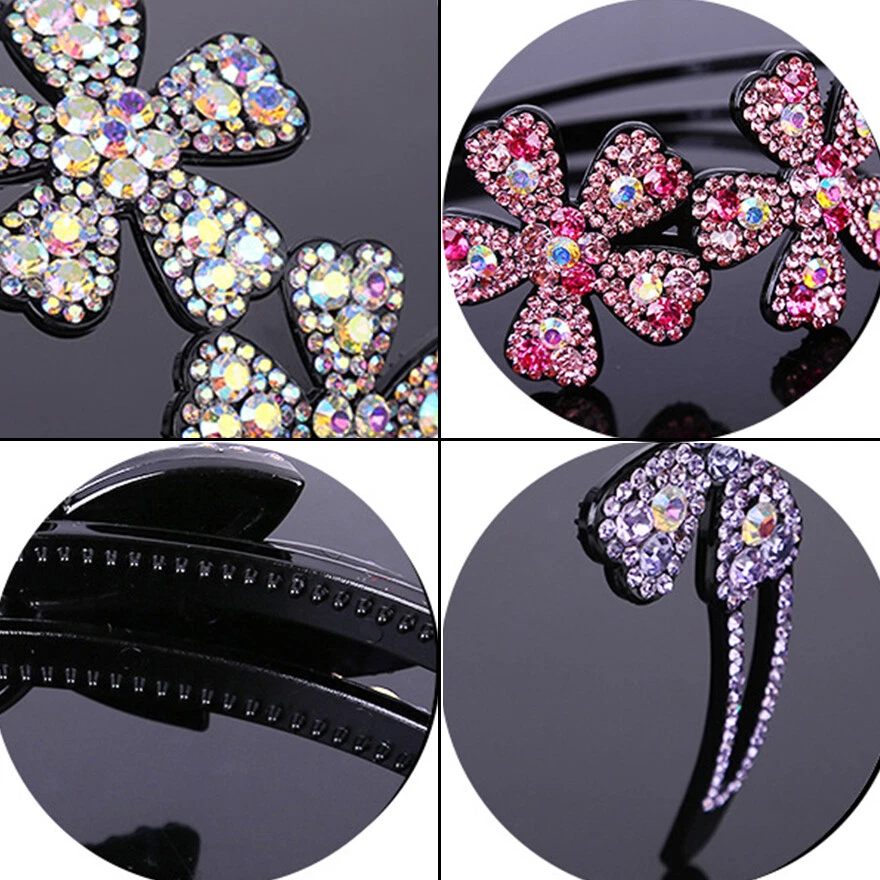 New Women Non-slip Hair Hoop Sparkly Rhinestone Headband Flower Crystal Hairband - Image 4 of 4