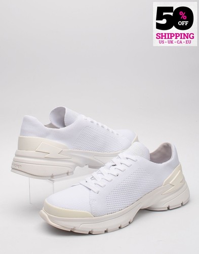 RRP€540 NEIL BARRETT Knitted Sneakers US12 UK11 EU45 White Thick Sole Low Top