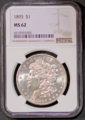 1893 $1 Silver Morgan Dollar MS 62 NGC # 6513920-002 + Bonus