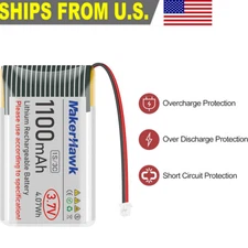 3.7V 1100mAh 1S Lipo Lithium Rechargable Battery 3C with Micro JST 1.25 Plug US