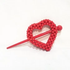 Valentine's Day Red Heart Slide Hair Stick Pin Hairclip Vintage 5.5" Resin