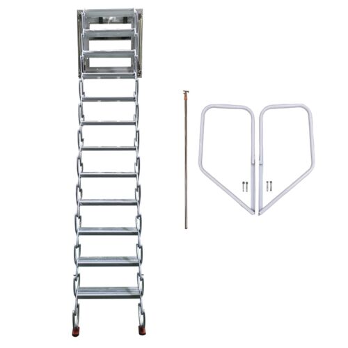 9.84ft Wall Mounted Pull Down Folding Loft Ladder White Loft Wall Ladder Stairs - Picture 3 of 10