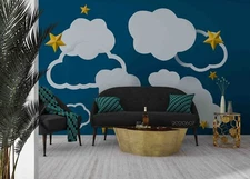 3D Cloud Star Paper Self-adhesive Removeable Wallpaper Wall Mural