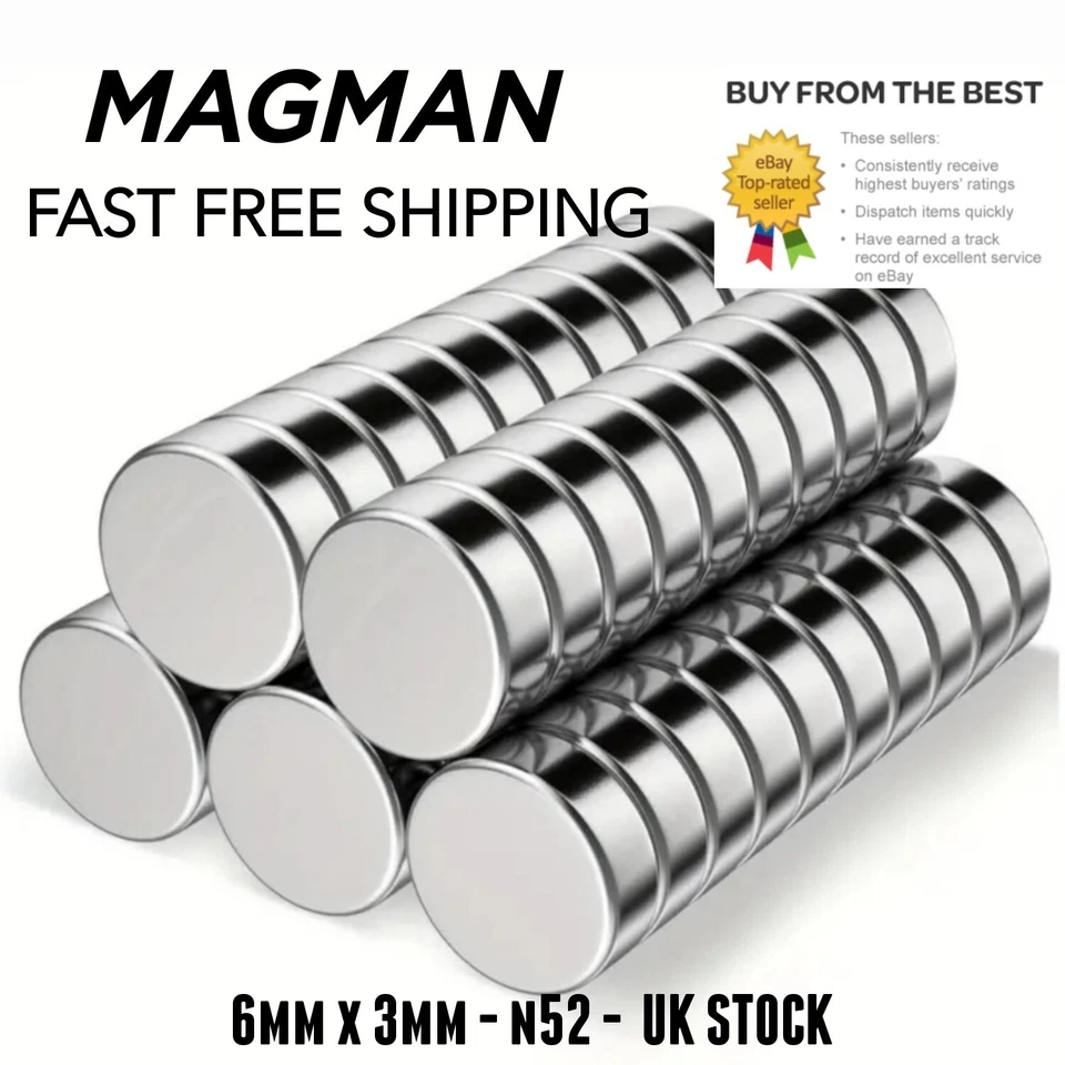 MAGMAN Super Strong N52 Magnets 6mm x 3mm Disc Magnet Round circle small UK SELLER