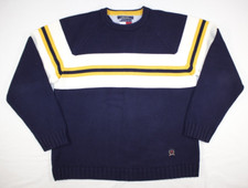 Vintage Tommy Hilfiger Sweater Mens XL Heavyweight Crew Neck Cotton Striped Blue