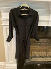 Express Shirt Dress Womens Roll Up Sleeves M Black Tie Waist