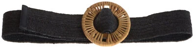 Cute »ISALIE WICKER« BAST Raffia Stretch TAILLENGÜRTEL Belt - Schwarz Rockabi - Bild 1 von 3
