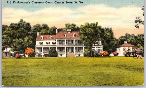Postcard West Virginia Charles Town WV R J Funkhousers Claymont Court - Imagen 1 de 2