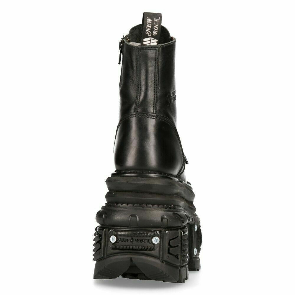 NEW ROCK 厚底ブーツ M-MILI083CCT-C4 New Rock Boots MILI083CCT-C4 Unisex Metallic Black Leather
