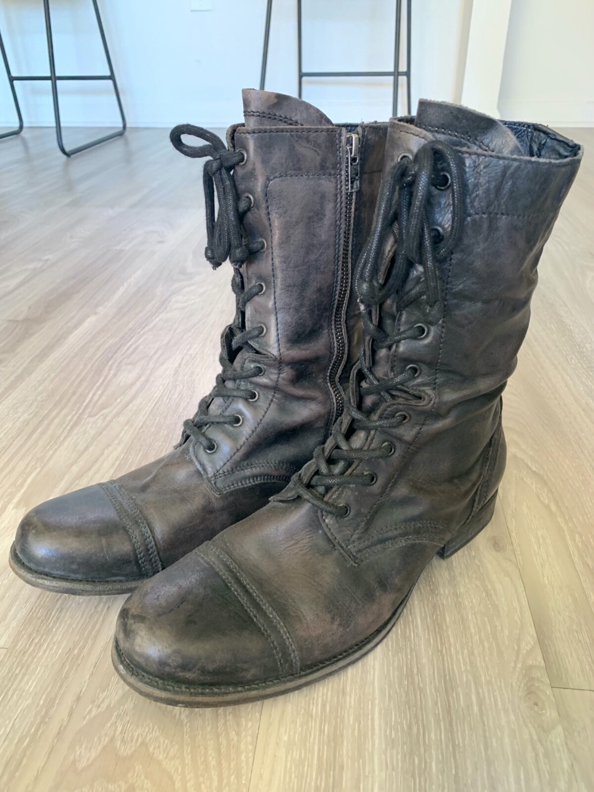 Saints Military Boots, Black Leather 