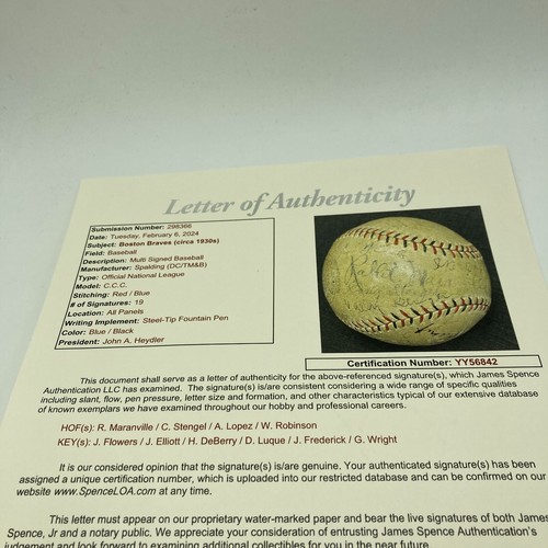 Wilbert Robinson & Rabbit Maranville 1930 Boston Braves Signed Baseball JSA COA - Picture 11 of 12