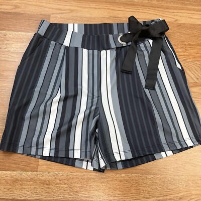 Venus Front Tie Black Grey White Striped Shorts Women's Size Medium NEW