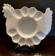 VNTG Teleflora Chicken Hen Shaped Deviled Egg Relish Serving Dish Plate