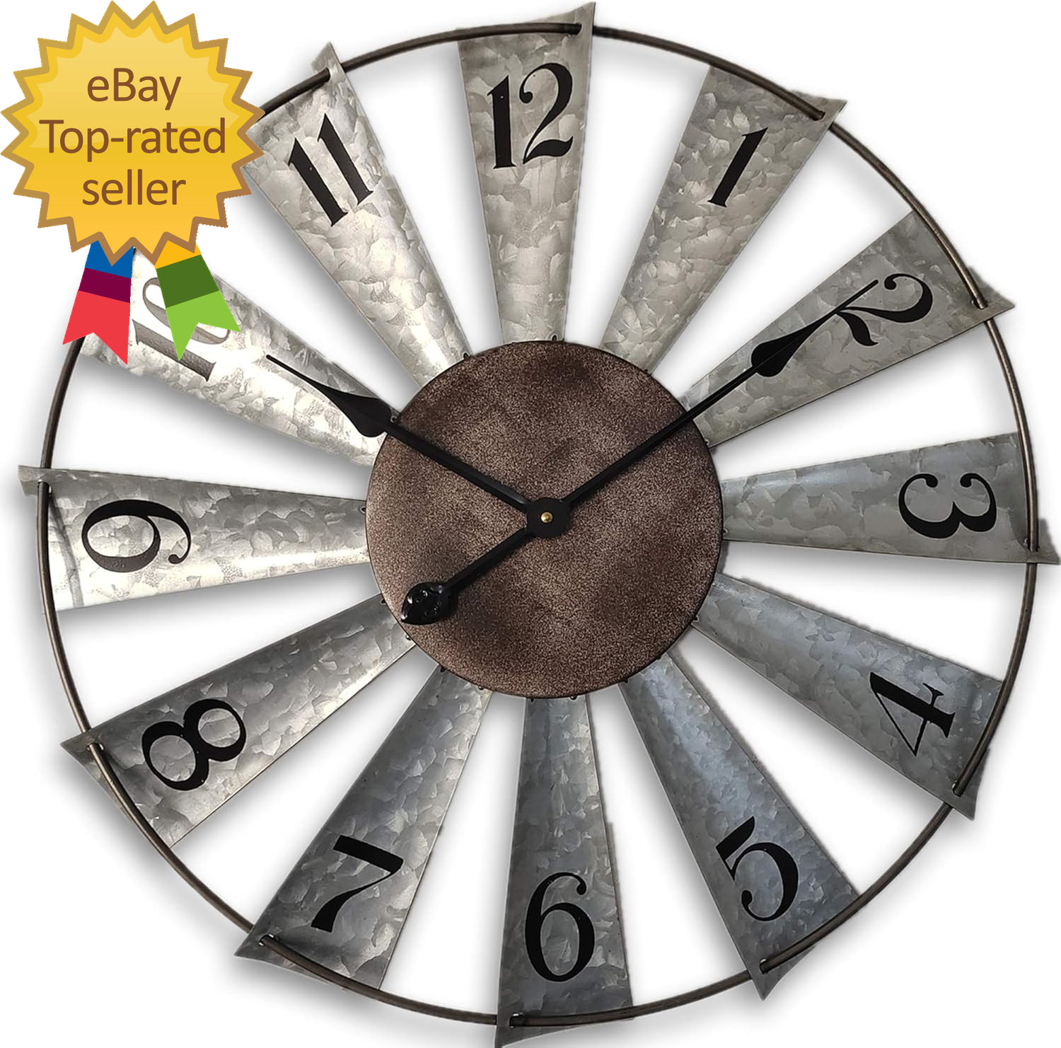 24Inch Windmill Distressed Metal Wall Clocks Rustic Large Decorative Clock Overs