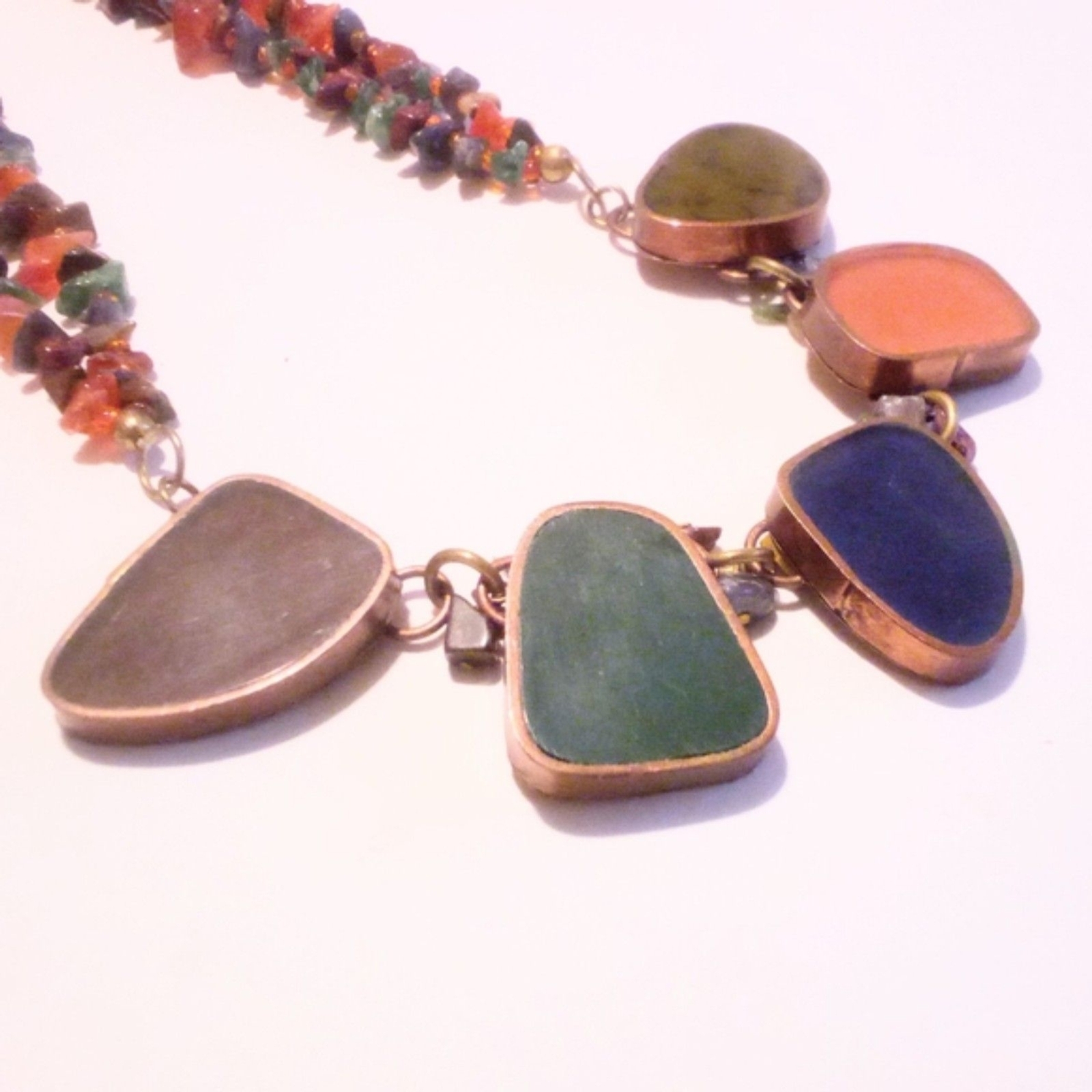 Multi Gemstone Chip and Slab Beaded Necklace - image 5