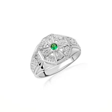 .925 Sterling Silver Men's Celtic Cross CZ Emerald Ring