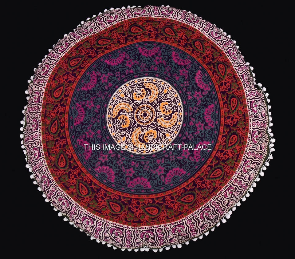 Funda de cojín redonda mandala indio grande 32" puf meditación piso almohada funda Foto 2 de 3