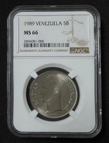 VENEZUELA, 5 Bolívares, 1989 NGC MS66.