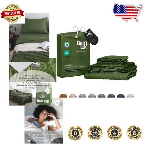 Hypoallergenic King Bamboo Bed Sheets - 4PC Cooling Set for Hot Sleepers