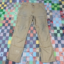Carhartt Double Knee Relaxed Fit Pants Tan 34x32 Distressed Actual 34x30