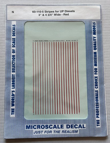 MICROSCALE N DECAL-RED STRIPES FOR UP DIESELS: 3” WIDE & 4-3/4” WIDE #60-110-5