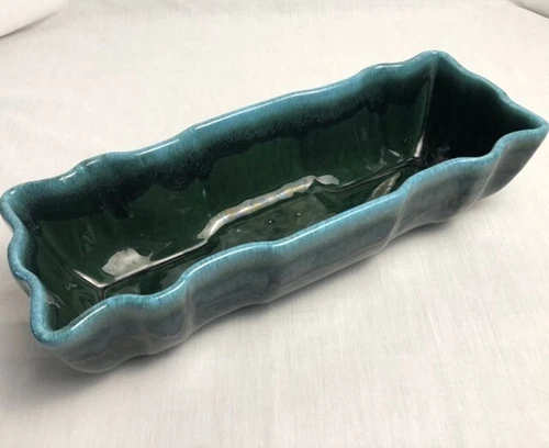 Hull Imperial USA F72 Pottery 1960's Green Drip Glaze Planter 14" x 5" x 3 3/4"