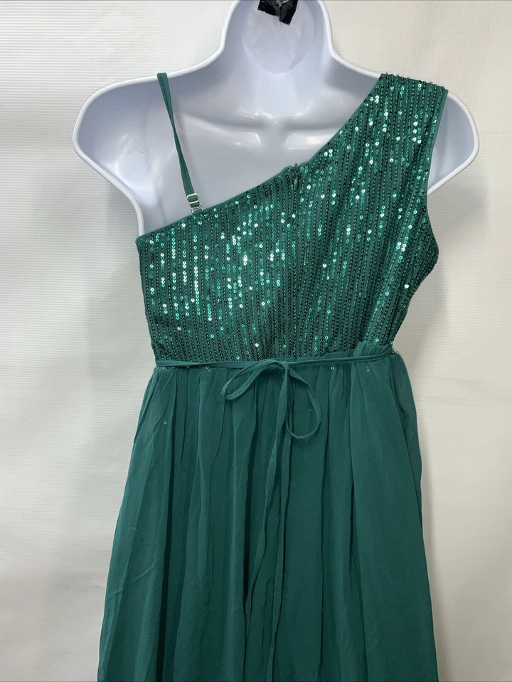 Vestido de lantejoulas GRACE KARIN para meninas um ombro vestidos de festa formatura tamanho 14y verde - Imagem 4 de 4